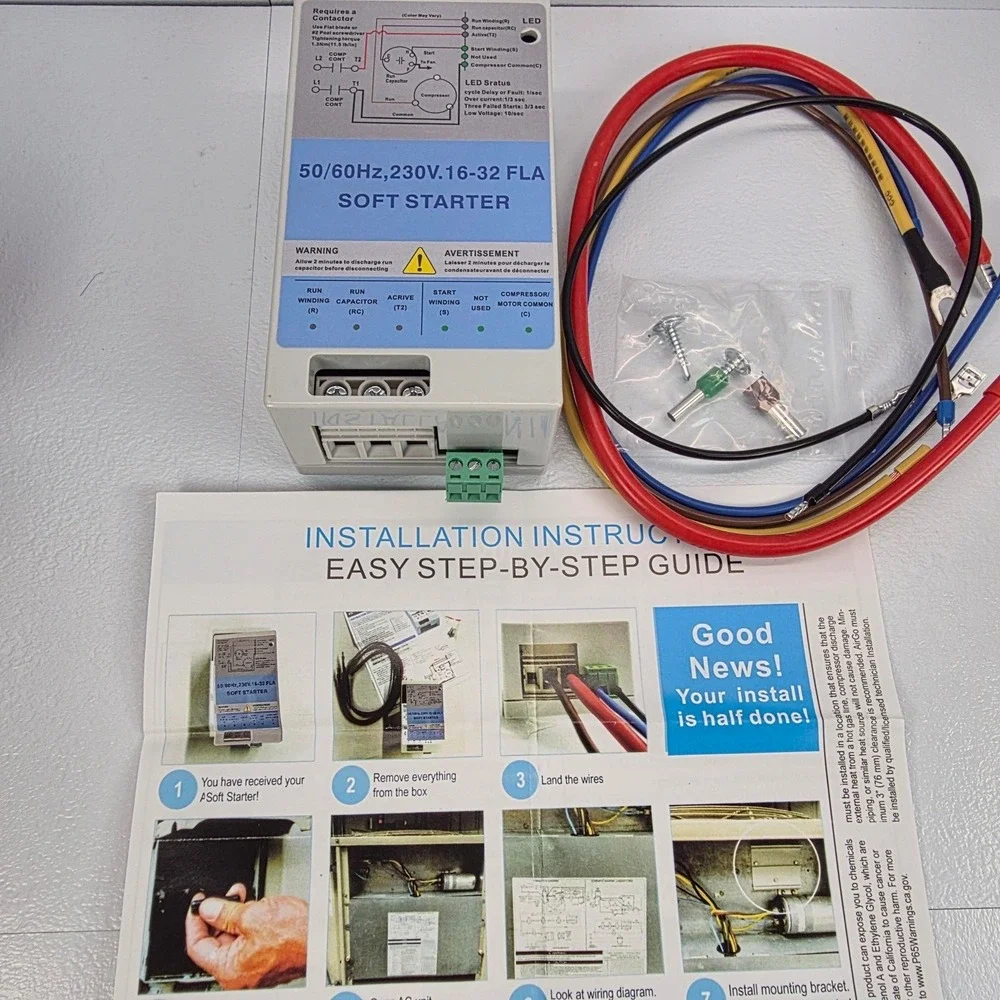 JDMSPEED 50/60Hz 230V 16-32 FLA Soft Starter for AC Compressors Generators RV